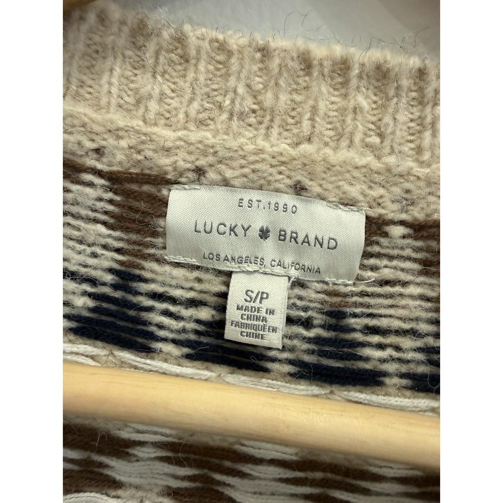 Lucky Brand Neutral Fair Isle Cardigan Wool Blend Soft Thick Cozy Winter Small - Picture 3 of 4